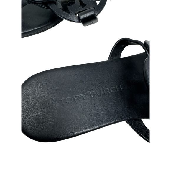 TORY BURCH Black Flat Soft Miller Leather Sandals Flats Slides Thongs Size 7 - Picture 4 of 8